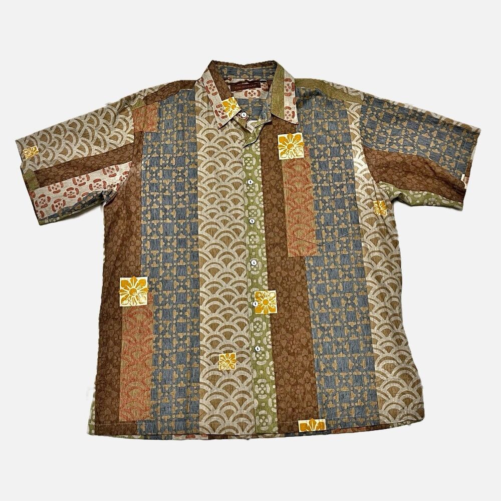 Tori Richard Multicolor Geometric Hawaiian Short Sleeve Shirt Size Large
